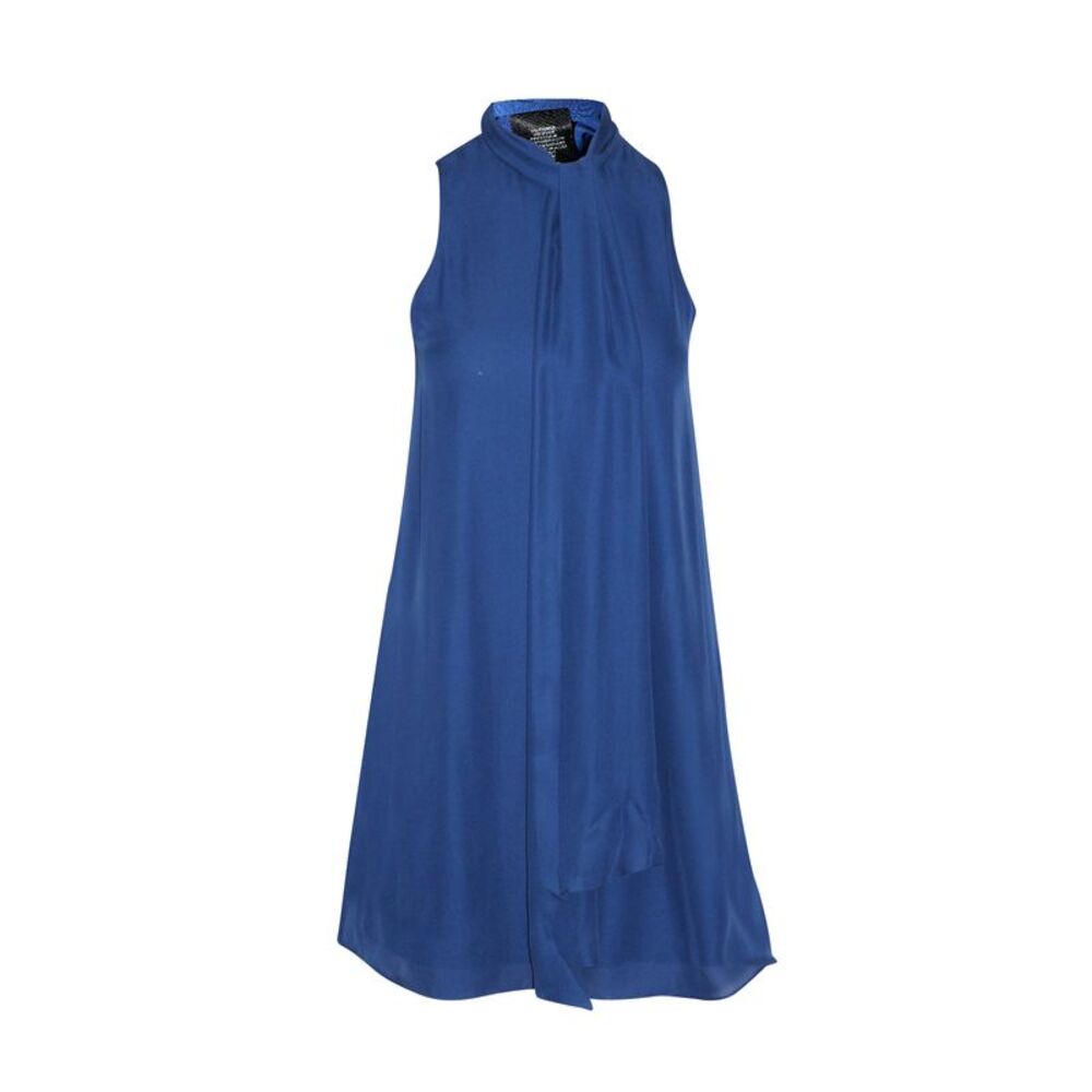 Alice + Olivia Cassidy Tie Neck Mini Dress in Blue Silk